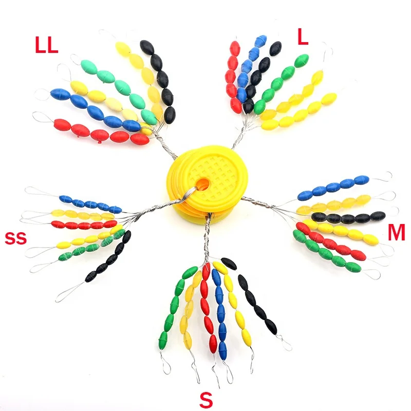 CASTSOON Rubber Float Stopper Space Olive Bean Oval Connecting Line Buoy for Fishing Accessories 6 Color (SS/S/M/L/LL)