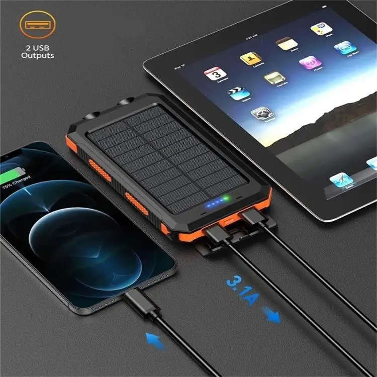 Waterproof Outdoor Solar Charger  Solar Power Bank With Led Lights Solar Charger Solar Power Bank With Flashlight