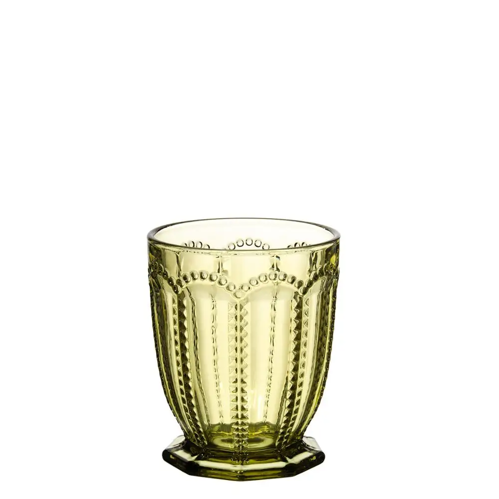 Bulk drinking  juice Popular Jade Retro Colorful Embossed glass cup