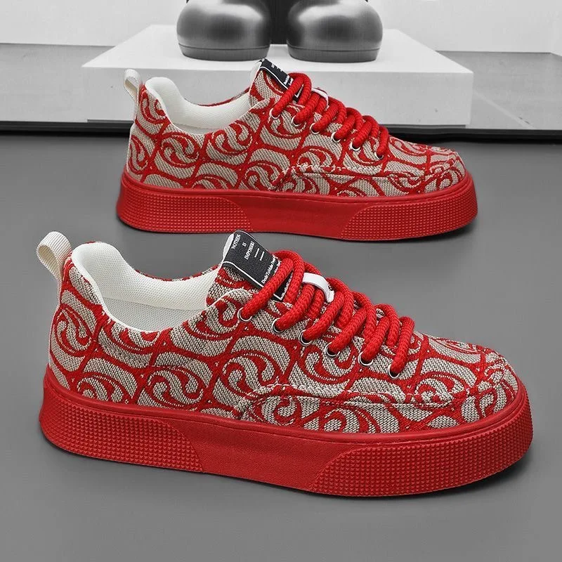 Canvas Shoes Mens Low Top Summer 2024 New Item Niche Low Top Printed Board Shoes Thick Soled Sports And Leisure Trendy Shoes