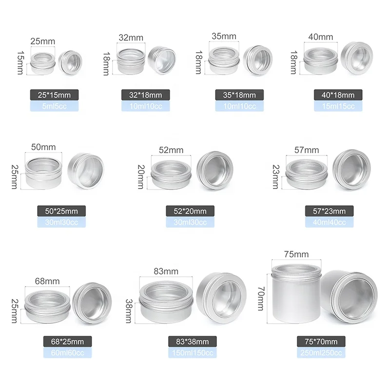 10ml 15ml 30ml 60ml 5oz 250ml aluminum tea can aluminum tin with window open window tin