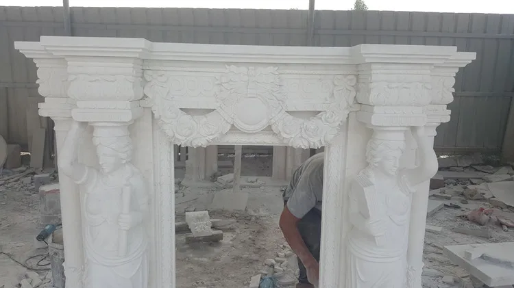 Outdoor Marble Sculpture Home Decor Natural Limestone Fireplace Surround indoor natural stone cream white marble fireplace
