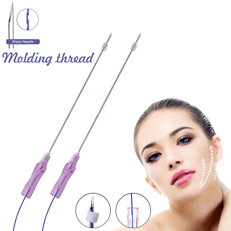 Strong effect face lifting absorbable  barbed molding cog 19G100mm sharp needle PDO threads for eye brow