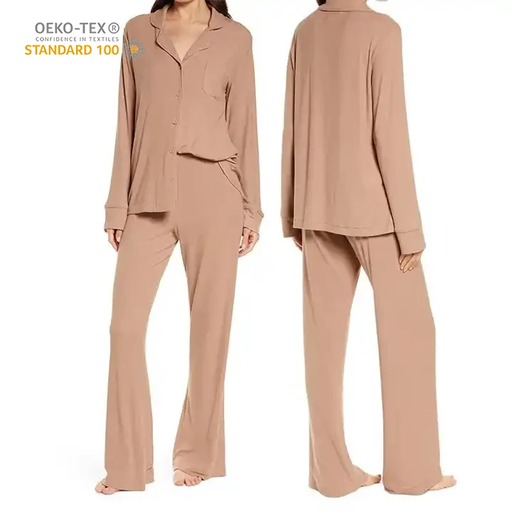 Eco friendly Viscose from Bamboo pajamas for women Sleepwear  Soft  Long Top And Pants Loungewear Set Modal Fabric Pajama Set