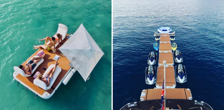 Double Layer Inflatable Boat Island 2.5*1.5*0.2M Water Entertainment Floating Platform Yacht Dock