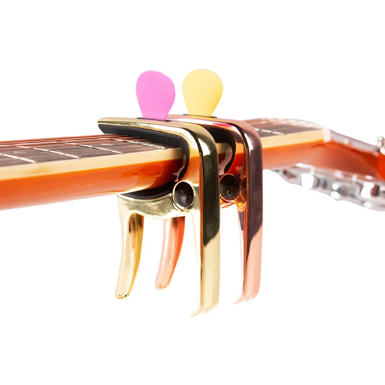 BESTUS  Golden Zinc Alloy Classical Guitar Capo Tool with 3pcs pick For Acoustic Guitar Capo
