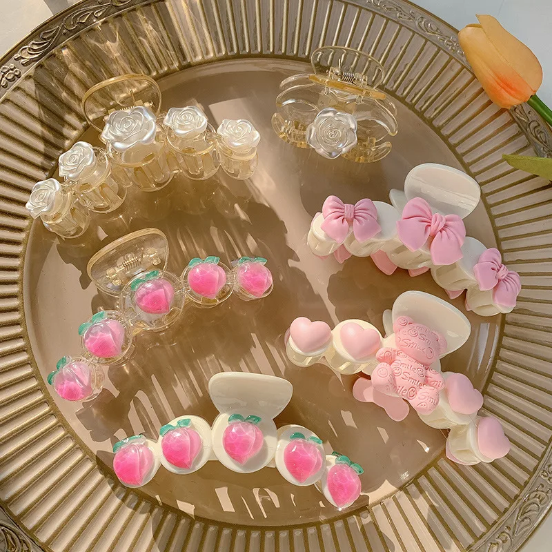 New Products 2022 Popular Women Girl Hair Accessories Acrylic Sweet Transparent Peach Hair Claw