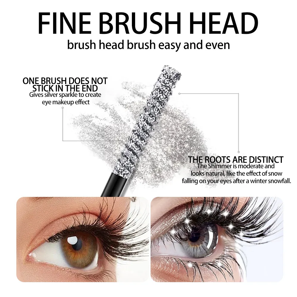 Hot Sale Diamond Twinkle Glitter Mascara Big Eyes Flash Makeup Silvery Shine Eyelash Curling Gel Make up Eye Lash Mascara Brush