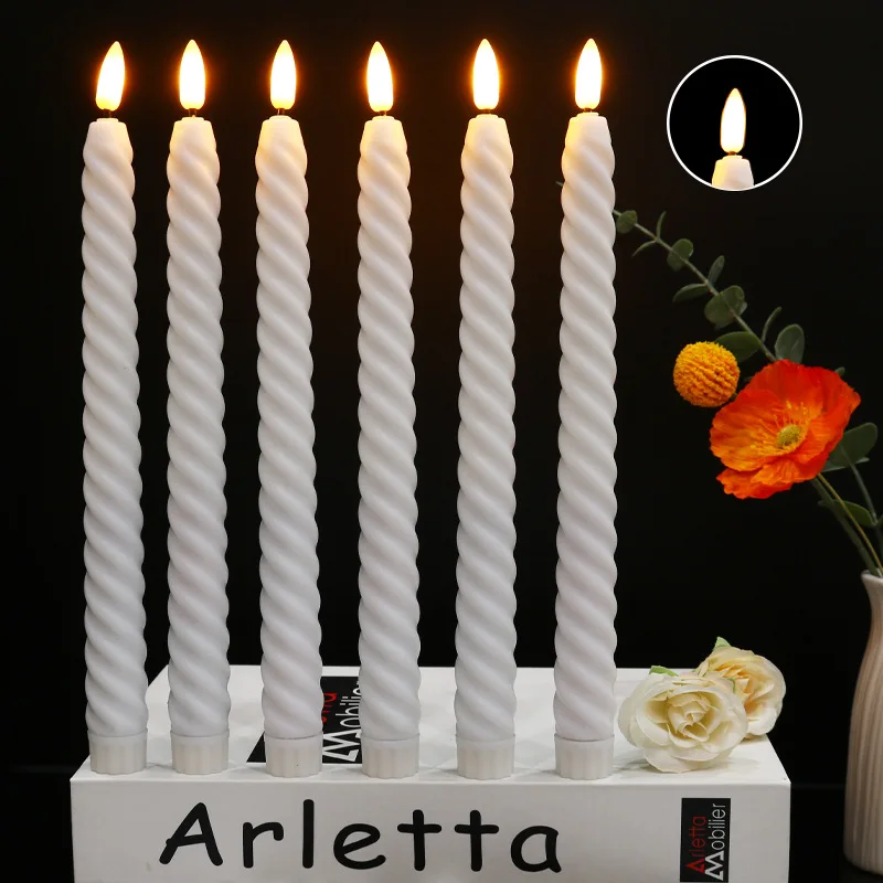 Battery Operated 3D Wick Flickering Like Real Twisted Led Taper Wax Candles For Christmas Wedding Decor