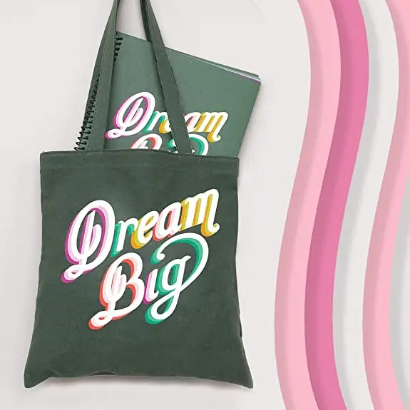 
New York Green Canvas Tote Bag with Interior Pocket 