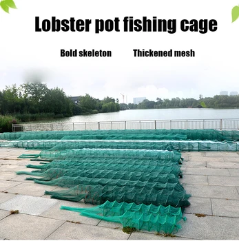 HDPE Long Fishing Trap Crab Shrimp Lobster Creel with an Zipper Opening Plastic Coated Wire Fishing Cage