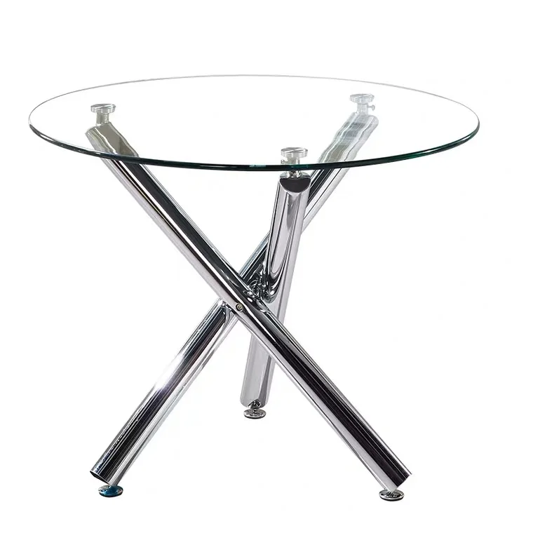 
Dinning Restaurant Conference Furniture Modern Round Stainless Steel Transparent Tempered Glass Dining Table 