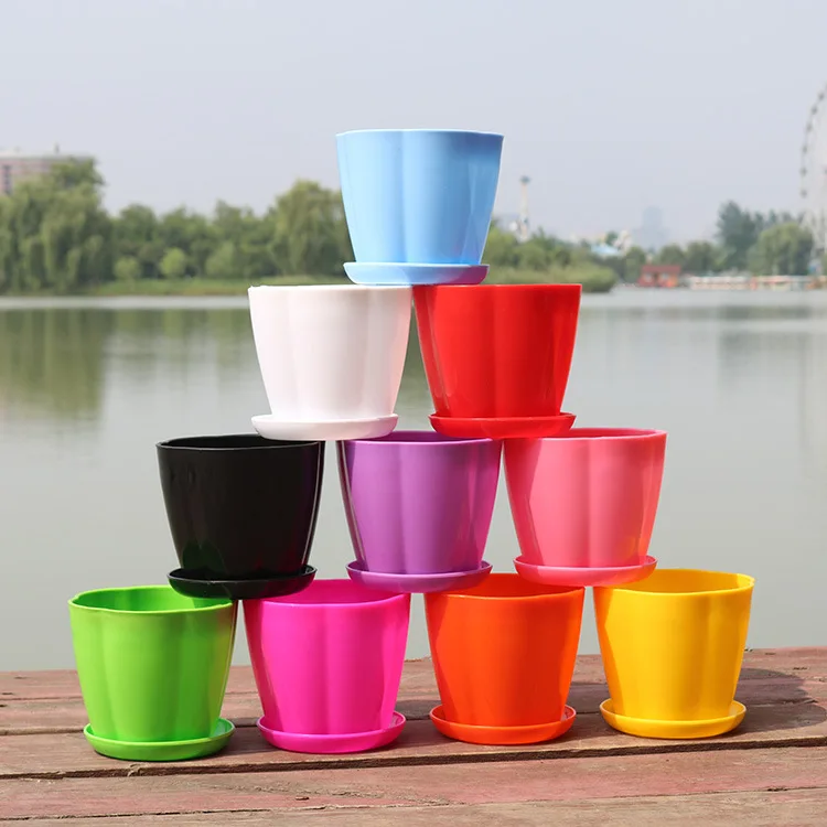 New Resin Petal Pot Round Porcelain Imitations Pot Pumpkin Type Vertical Pattern Plastic Flower Pot
