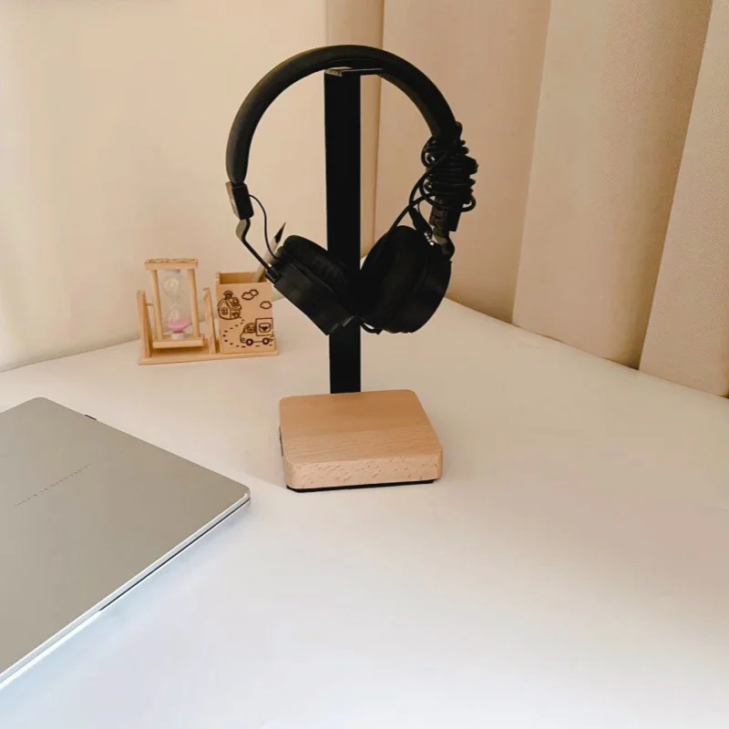 Custom Portable Gamer Headphone Stand Holder Desktop Wood headset Hanger Storage Rack