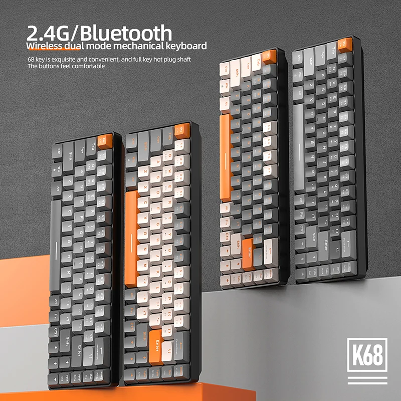 K68 Wireless Mechanical Keyboard 68 Keys Hotswap 2.4G/BT5.0 Dual-mode Mini Mechanical Gaming Keyboards