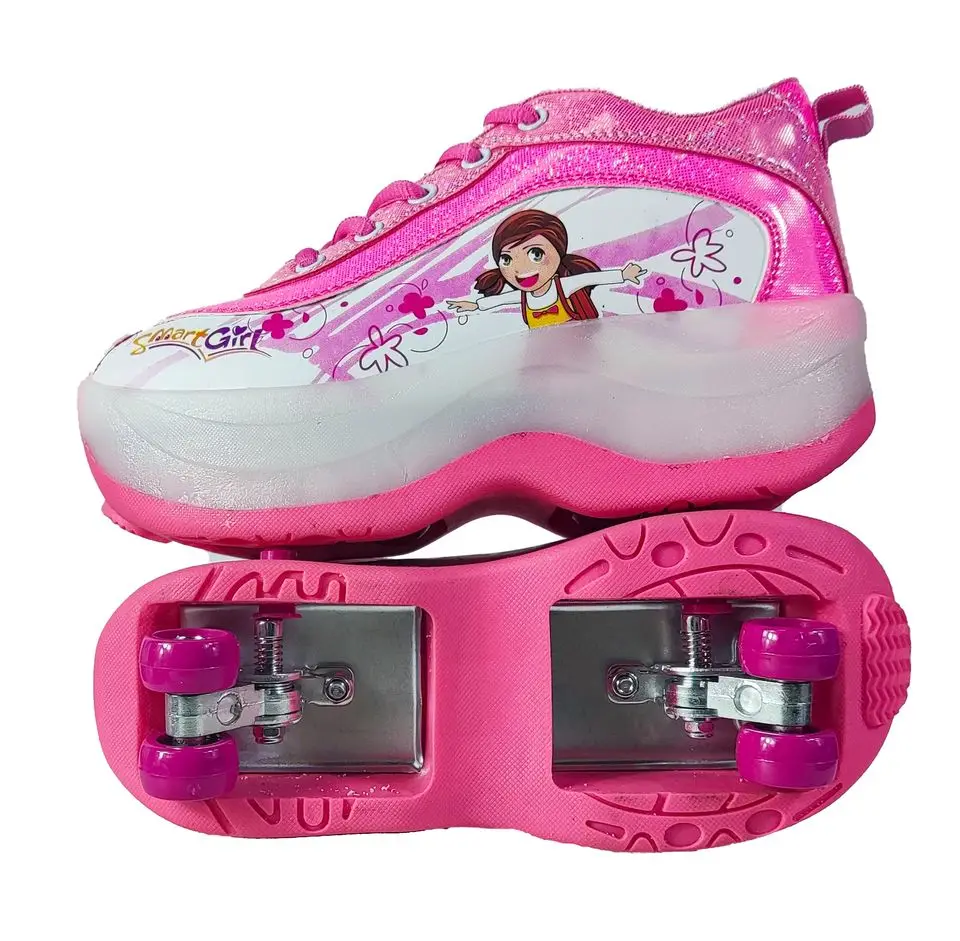 Children LED Built in Kick Runaway Skate Inline Flashing Roller Skate Blue Quad Set for Kids Wheels Tire Shoes Price rollerskate