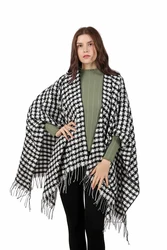 New Concept Of Metauniverse Outfit Black White Plaid Spring Cloak Female New Sexy Mature Tassel Pashmina Shawl