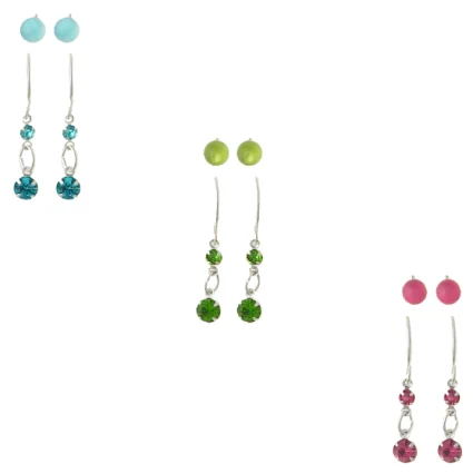 
6 PACK ON CATEYE BALL STUD FW DOUBLE DROP STONE DROP EARRING 