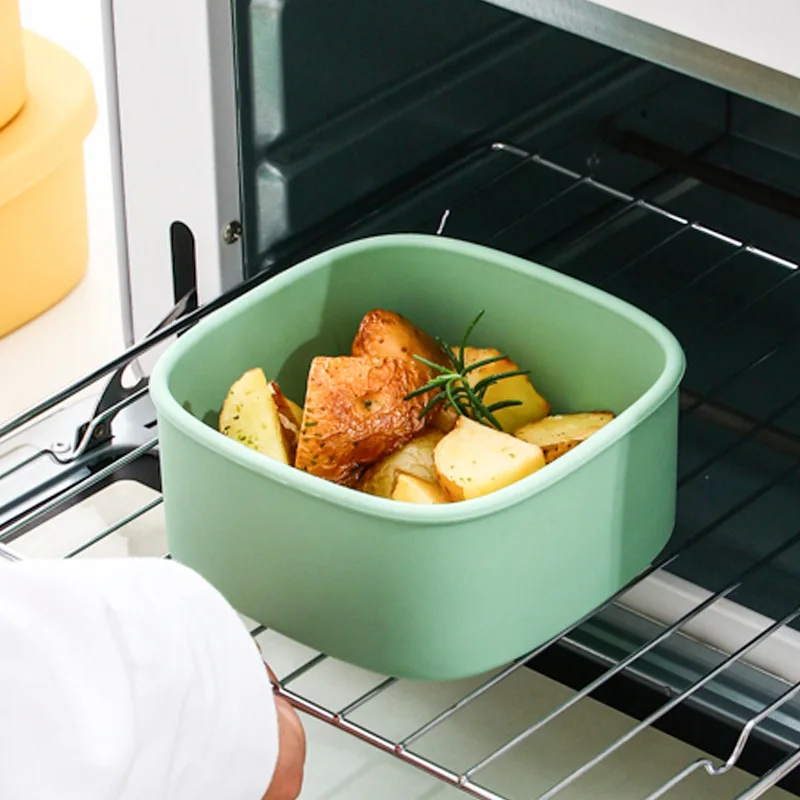 Eco-friendly  Food Storage Box Square High Temperature Resistance Preservation Silicone Bento Lunch Box