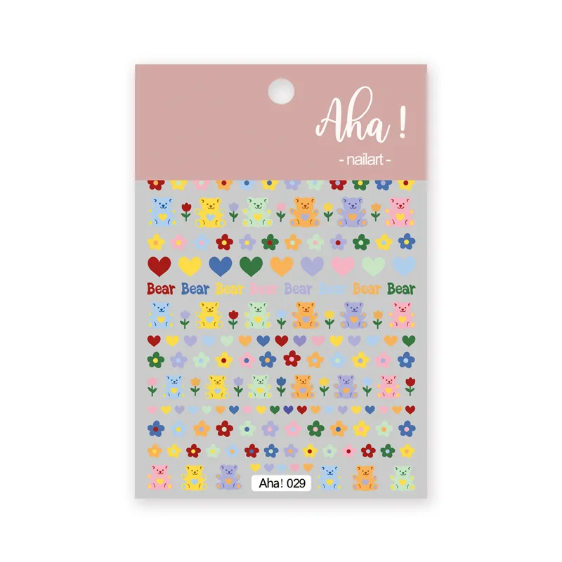 Aha 026-034  Ins Hot Cartoon  Bear Nail Art Stickers Smile Sunflower Nail Decals Decoration