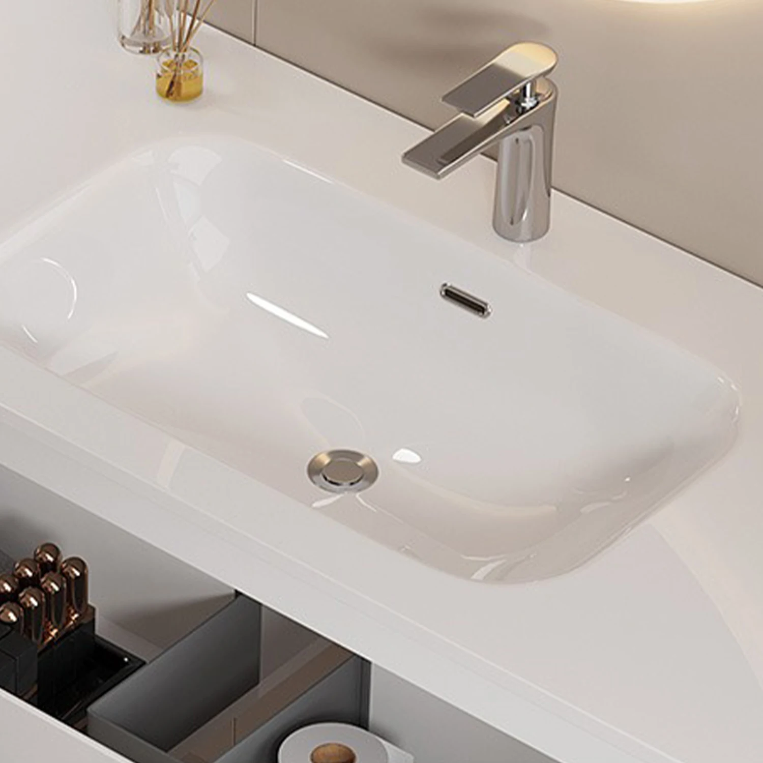 YIDA  Bathroom Vanity Sink Combo 32/40 inch Wall Mounted Cabinet Set Design White Resin Basin Sink Top