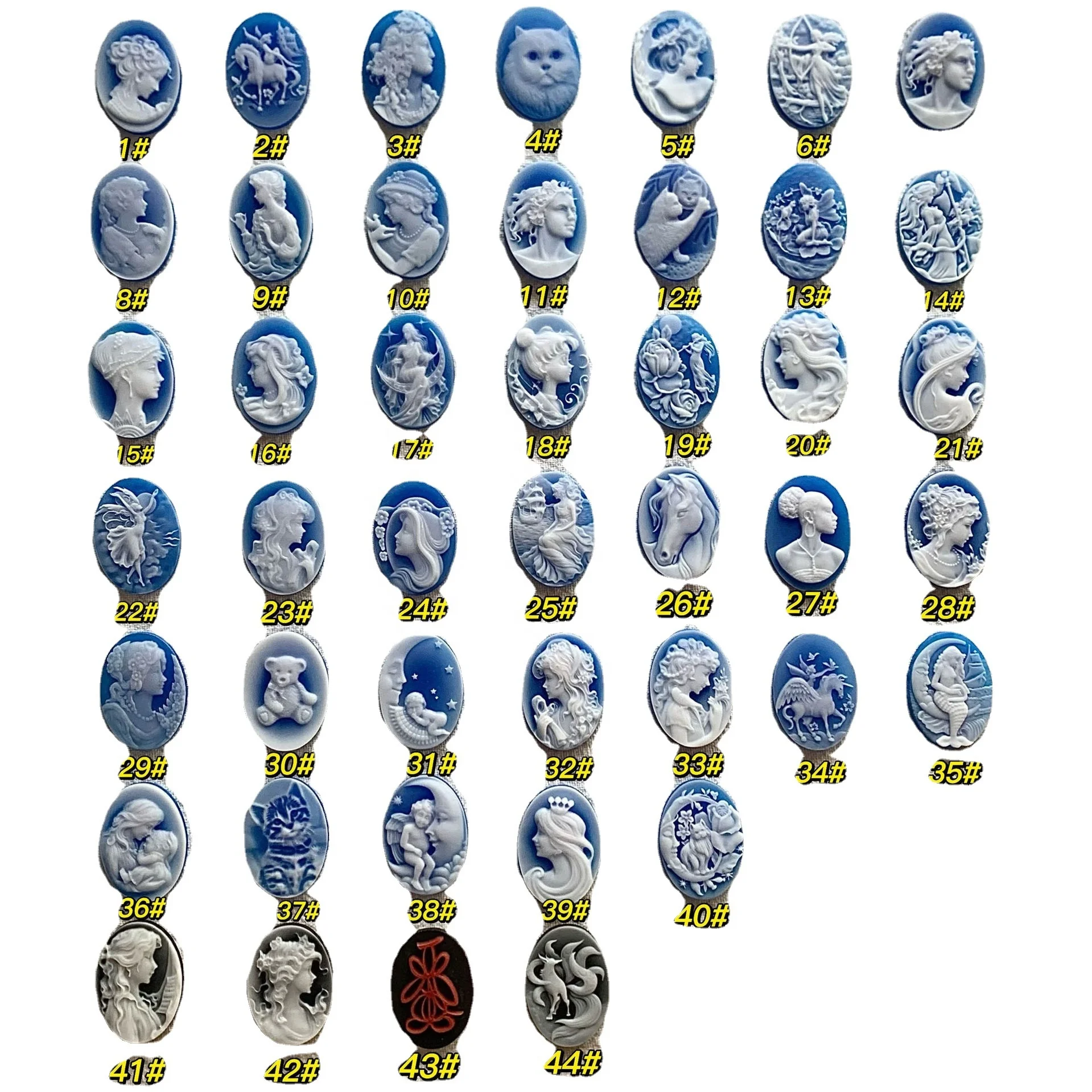 Original Design Carving Factory Blue Cammeo  Stone Carved Lady Lucky Bird  Cameo jewelry For Victorian Art Jewelry Making