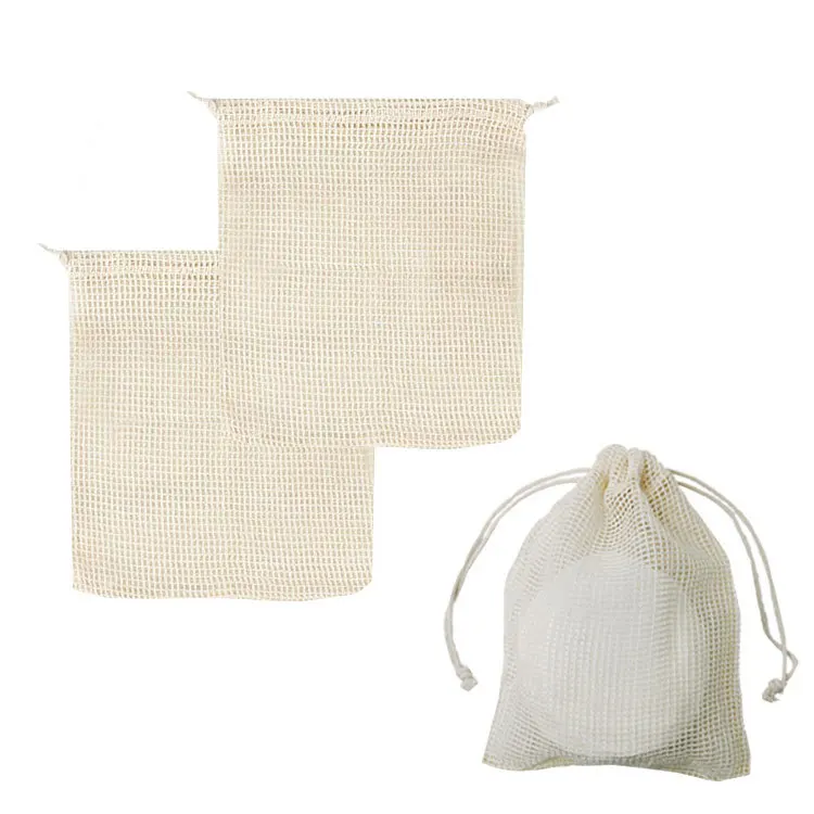 Wholesale Custom Design Kitchen Custom Natural Cotton Mesh Linen Drawstring Bag