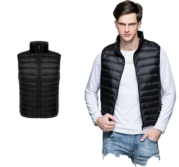Мужской пуховой жилет, пуховая куртка, ультралегкий пуховик с белым утиным пухом, упакованный пуховик с водоотталкивающей внешней курткой