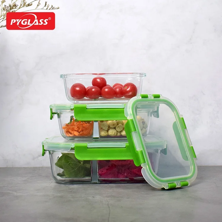 Glass food storage container set lunch box containers with locking Lid