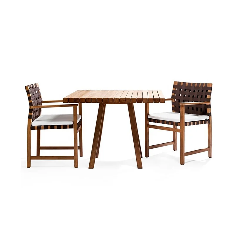 Pastoral Style Patio Outdoor Wood Table and Chair set Garden Furniture Rattan Chairs Teak Dining Table