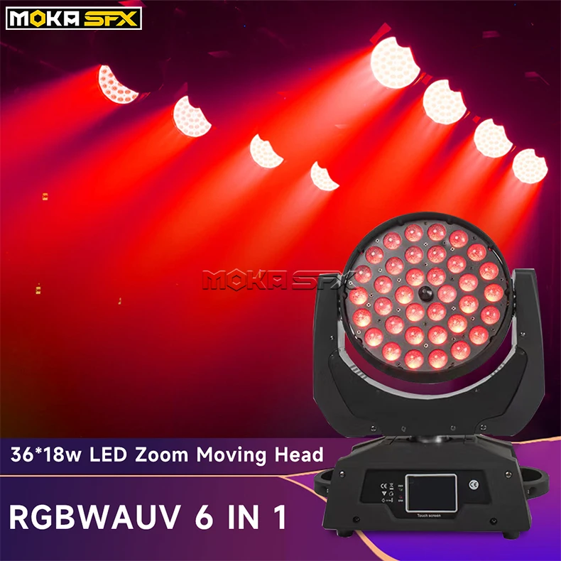 MoKa Hot Sale 36*18w LED Moving Head Wash DJ Light Zoom Function LED Wash Stage Light For Sports Stadiums,Hotel, Stage, Concert