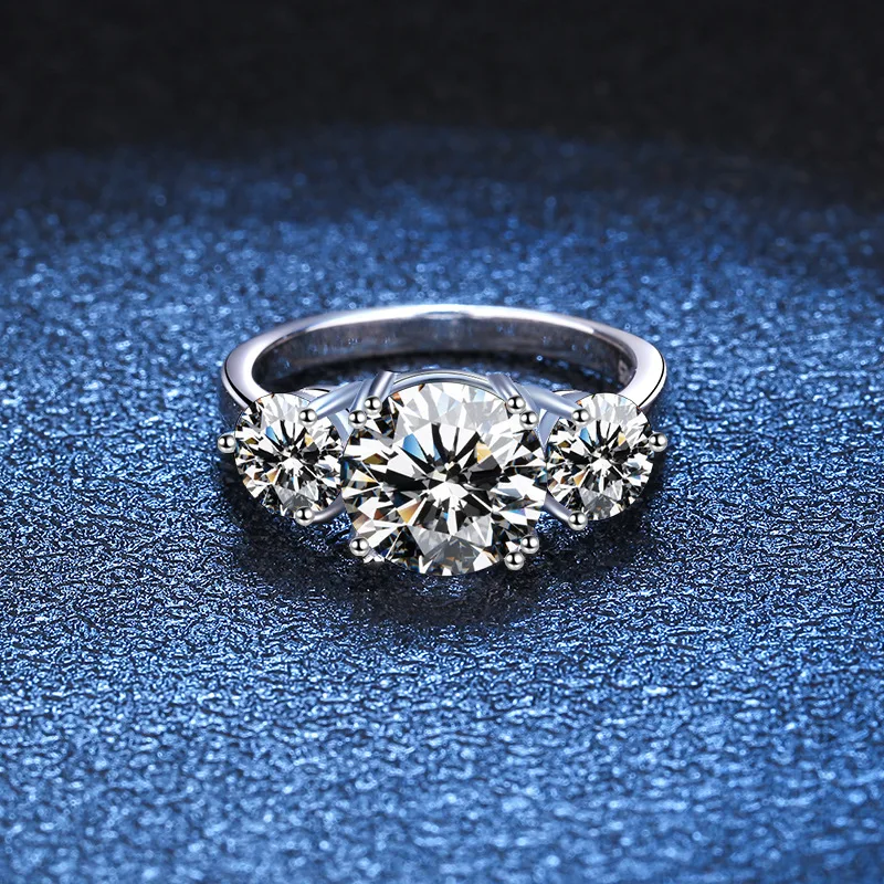 Wholesale s925 sterling silver ring female ring platinum plated European and American Sanshengshi luxury 3 carat moissanite ring