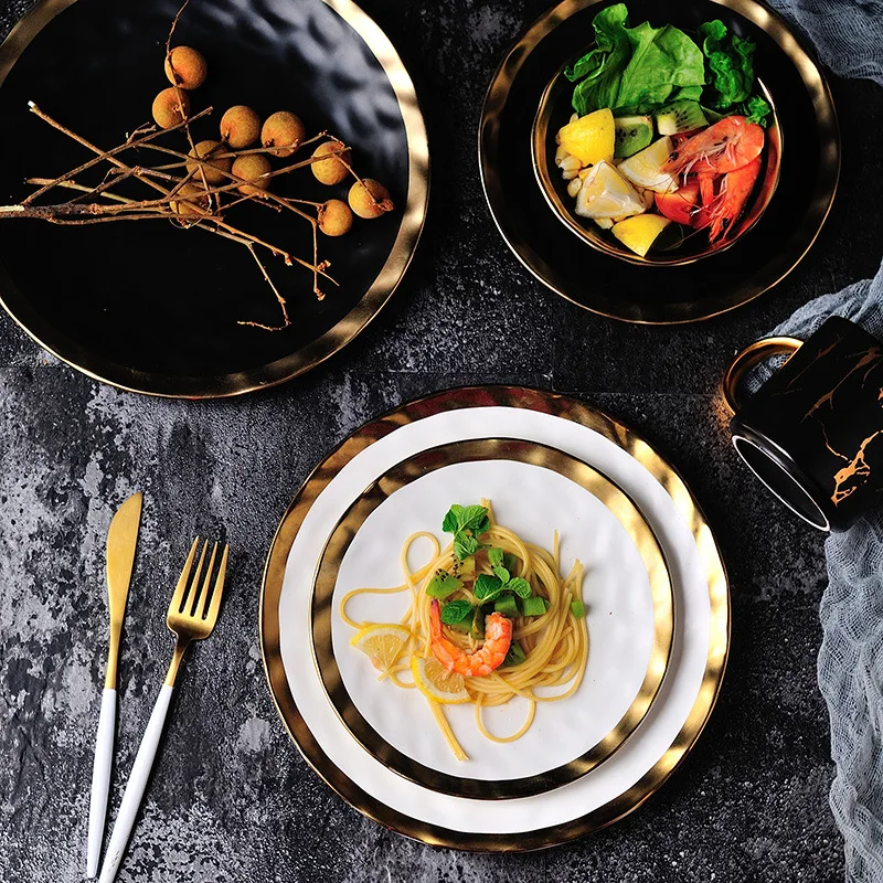 Черный золотой Платиновый меламин в западном стиле ретро Пномпень тарелка для завтрака ужина дома ресторана тарелка для стейка десертная тарелка