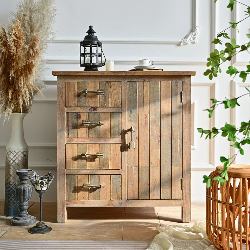 Innova Home Living Room Furniture Farmhouse Style Rustic Shabby Chic Vintage Wood Storage Side Cabinet