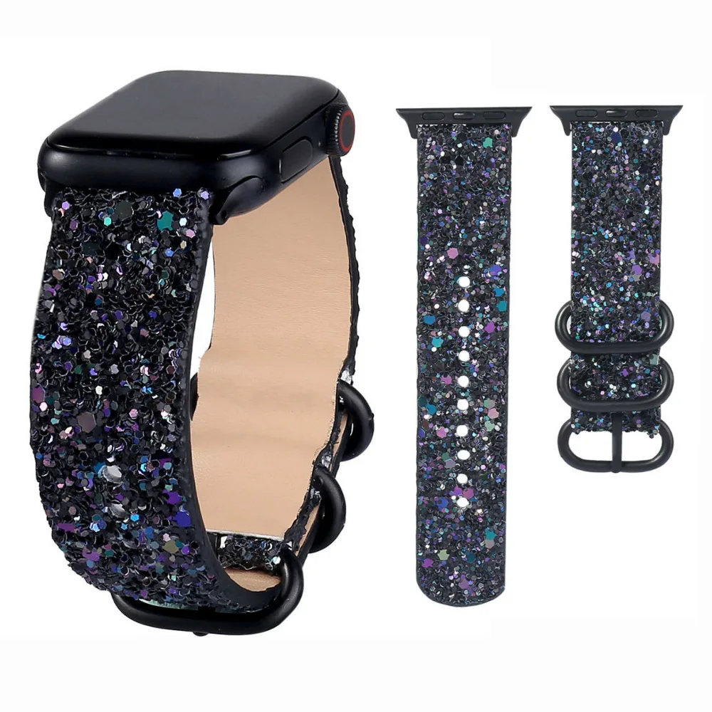 Wholesale Suitable For Apple Glitter Sequin WatchBand Iwatch1/2/3/4/5 Generation New General Watch Band With Ring Buckle
