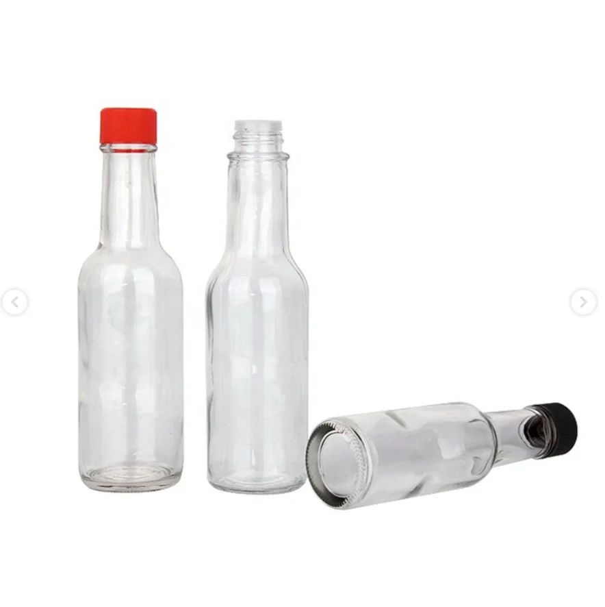 Clear 90ml 3oz 150 ml 5 oz 8oz 250ml woozy bottle vinegar ketchup Chili hot sauce Glass bottle with plastic Caps