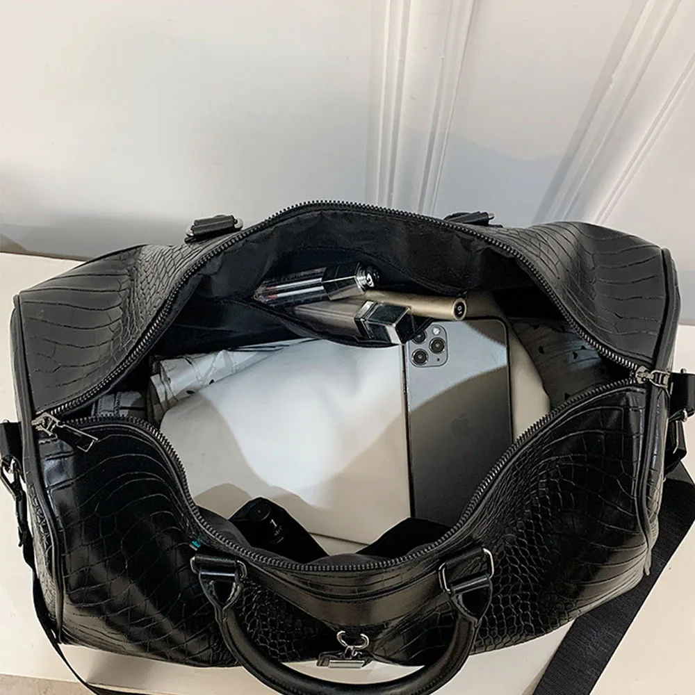 European American fashion women man crocodile pattern embossed short distance soft leather luggage duffle weekender travel bag