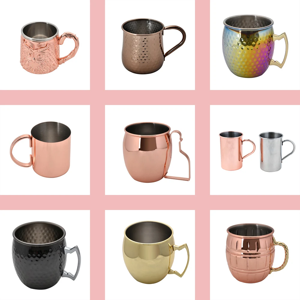 
600ml 304 stainless steel hammered multicolor plating Russian moscow mule mugs 