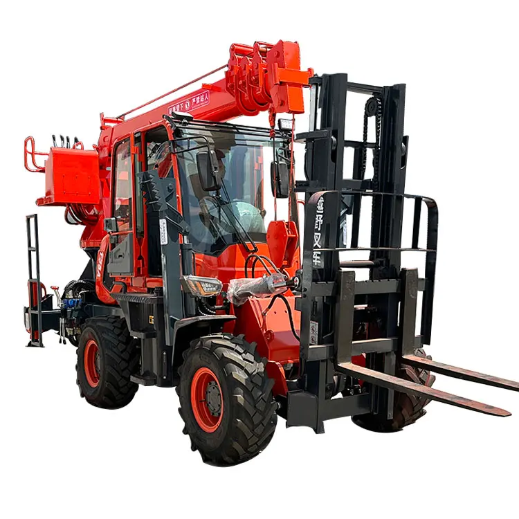 Customized four-wheel drive vehicle for power engineering with forklifts busy at both ends