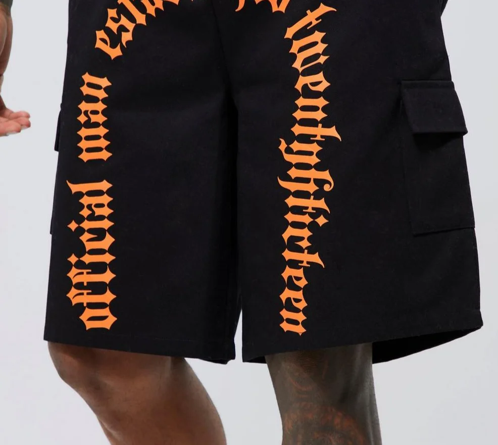 custom mens shorts polyester printed black cargo shorts for men