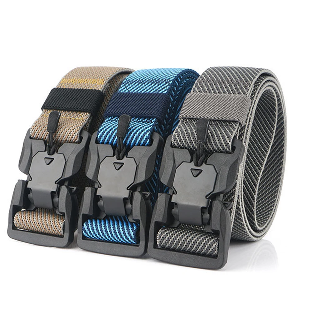 FDBRO Military Army Combat Tactical belts for Men Magnetic Buckle Stretch elastic nylon Training canvas belt male strap Black
