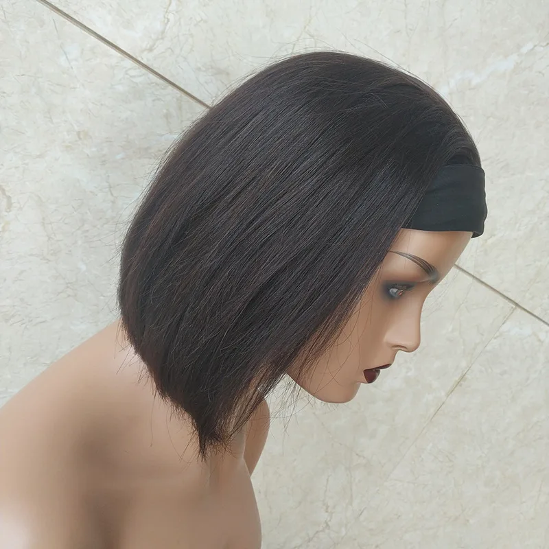 STOCK Headband machine made short bang bob 12a double drawn fringe natural cuticle aligned human hair straight wig