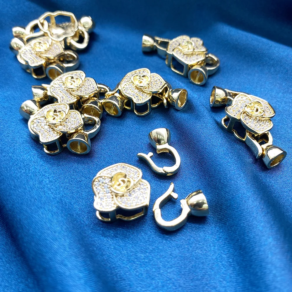 Rose-Shaped Brass Zircon Bow Connector Clasp for DIY Jewelry Making - Elegant and Durable