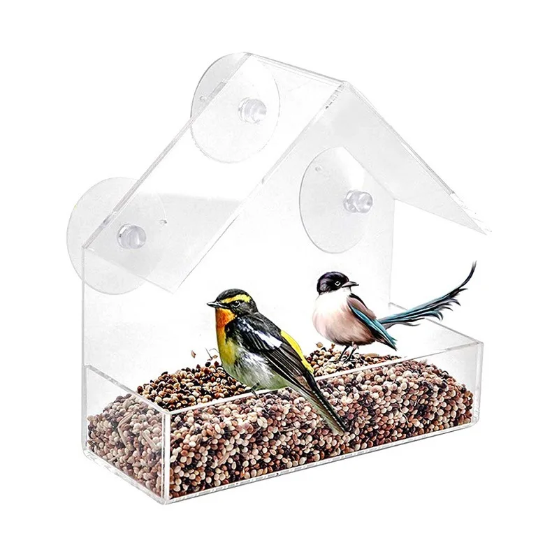 Hot Selling Acrylic Bird Cage Outdoor Adsorption Bird Feeder Transparent Plexiglass Pet Bird Feeder