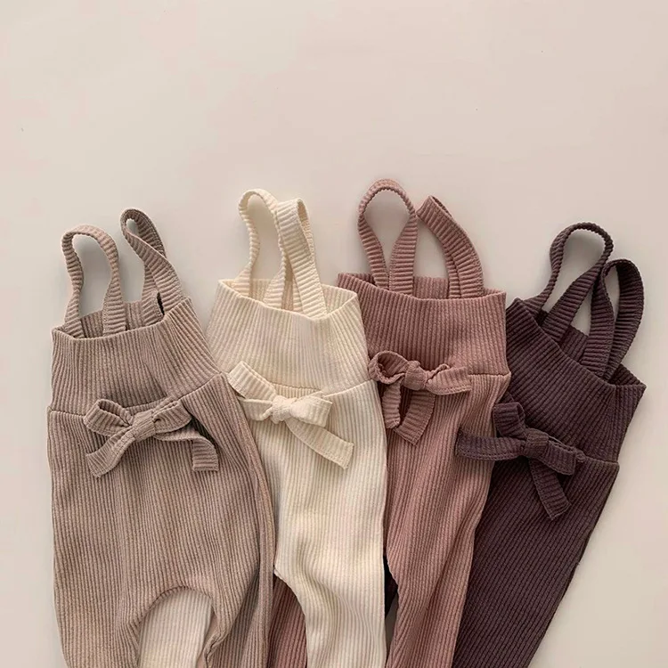 Wholesale Spring Autumn Adjustable Suspender Cotton Baby Girls Ribbed Pants