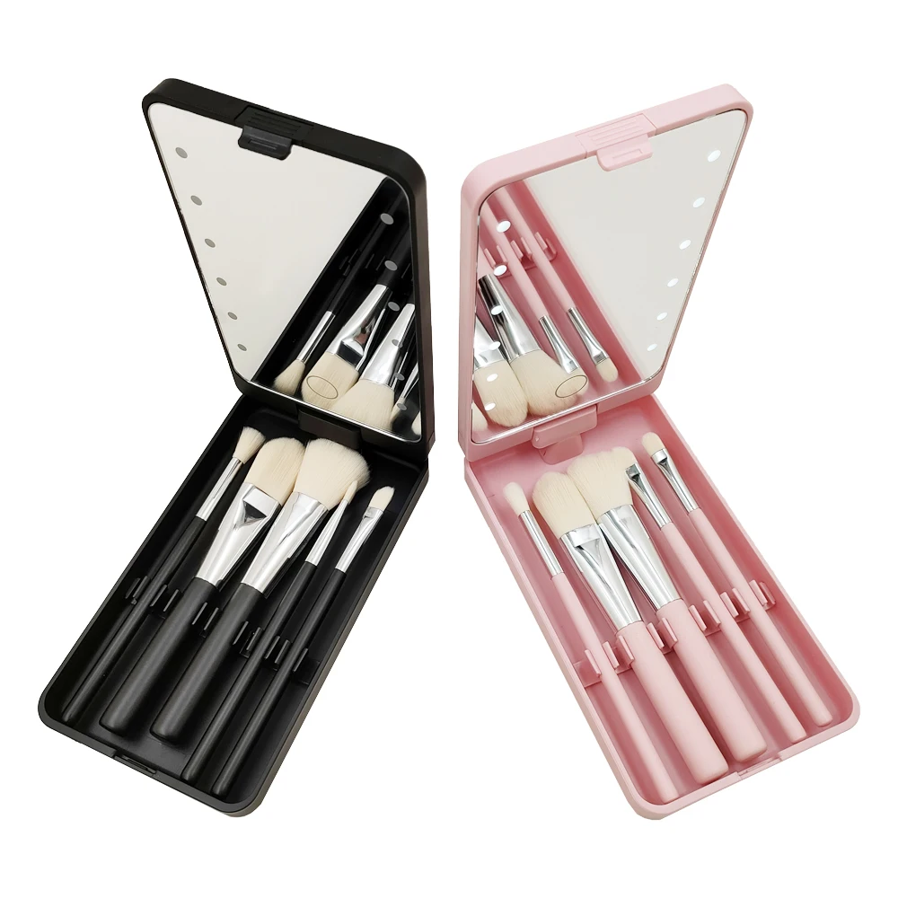 Free Sample Makeup Brush Set with Makeup Mirror and LED Light Soft Wool Easy Take Powder Custom Logo makeup brush wholesale