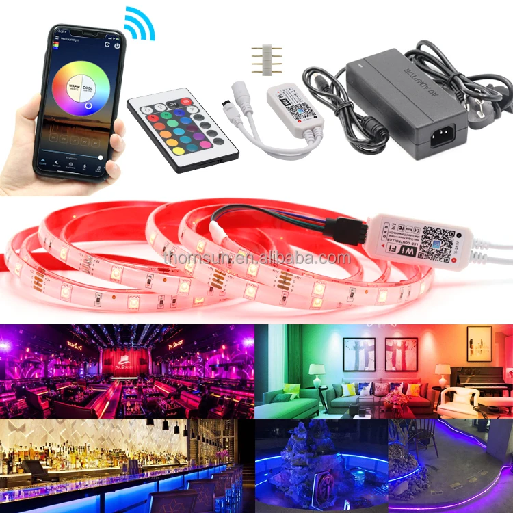 Amazon Hot Sale LED Kit Music Sync Voice Control Google Home Alexa Tuya 5M 10M Smart WIFI 5050 RGB LED Strip Lights