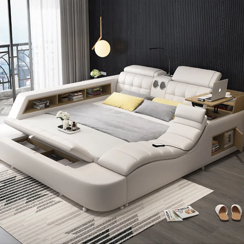 Luxury Modern Furniture Leather Smart Functional Beds Storage Bed King Queen Size Massage Electric Adjustable Double Beds