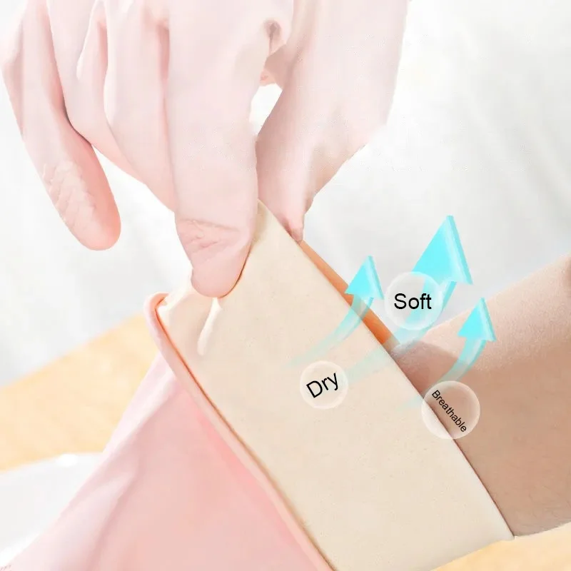 Wholesale Dishwashing Natural Latex Flocked Line Gloves Latex Free Waterproof Kitchen Household Rubber Coated Gloves