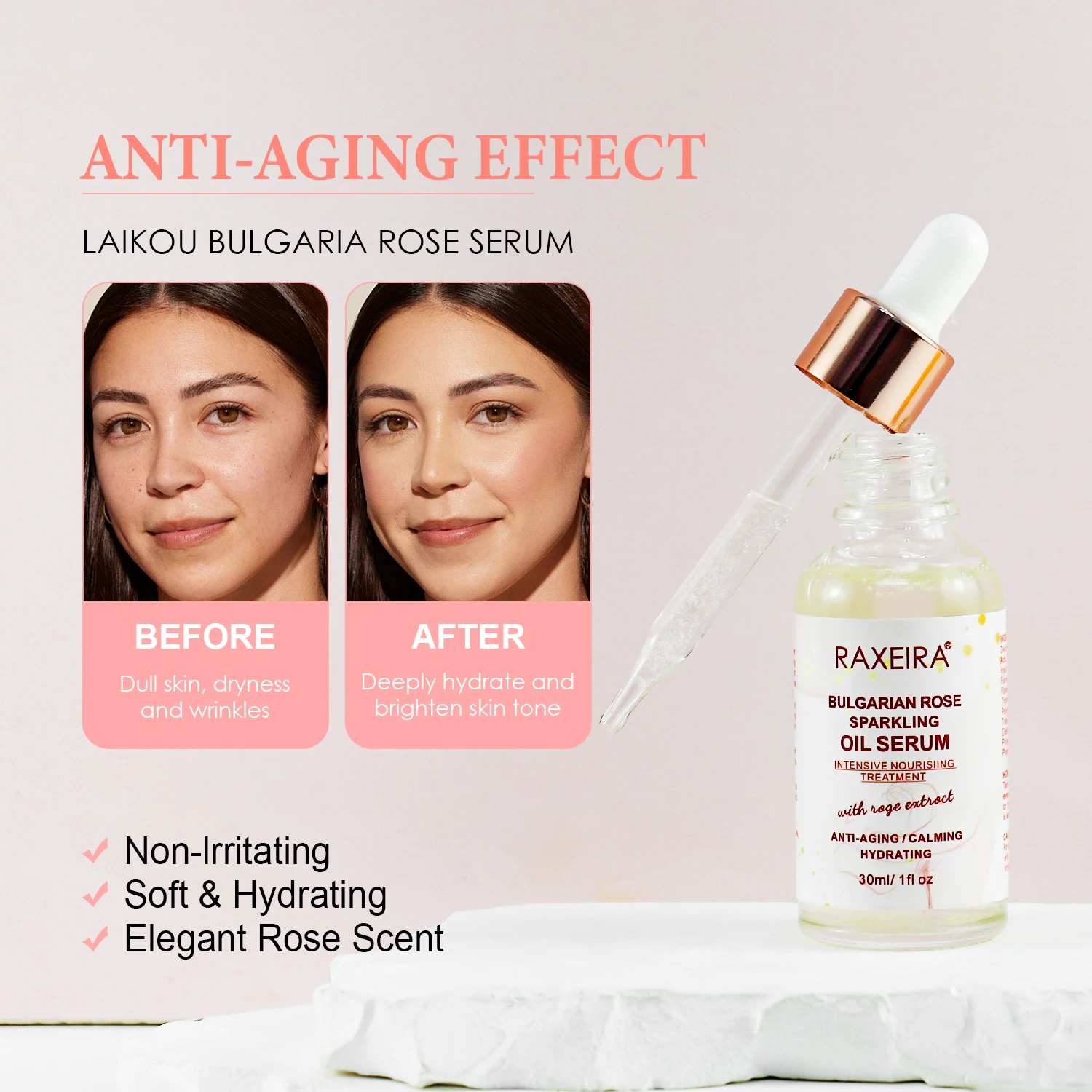 Hot Sale Skin Care Organic 30ml Bulgarian Rose Oil Anti Wrinkle Nourishing Hydrating Rose Oil Serum